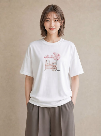 プリントTシャツ レディース わたあめ 食べ物 フード イラスト ゆるコーデ 友達ギフト 部屋着 白T