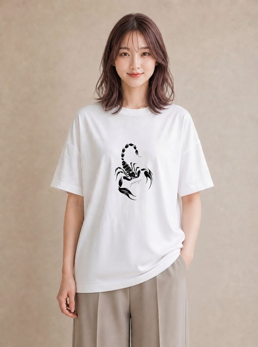 半袖Tシャツ レディース 蠍座 星空 宇宙 イラスト ラフカジュアル ミセス 春コーデ 白T