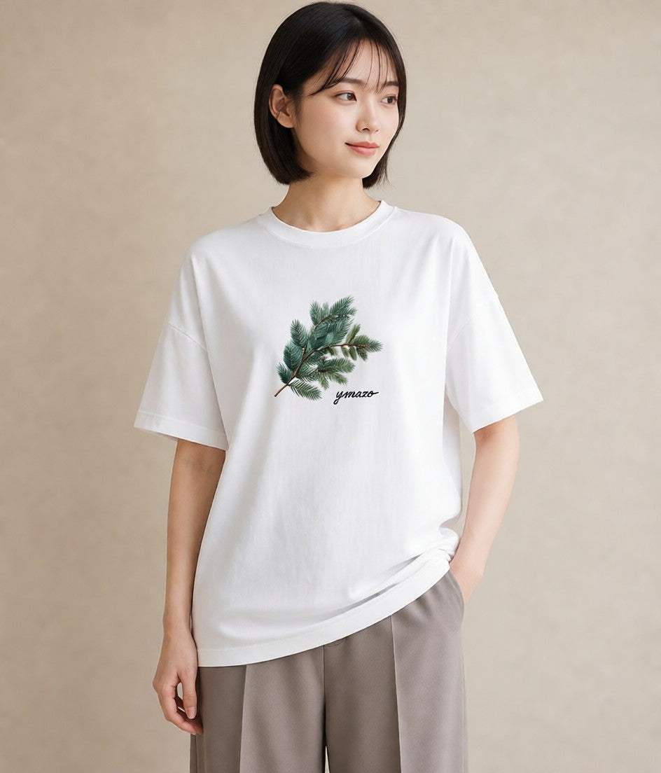 デザインTシャツ レディース 松ぼっくり 植物 ボタニカル イラスト ラフカジュアル ママ カフェ服 白T