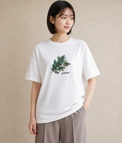 デザインTシャツ レディース 松ぼっくり 植物 ボタニカル イラスト ラフカジュアル ママ カフェ服 白T