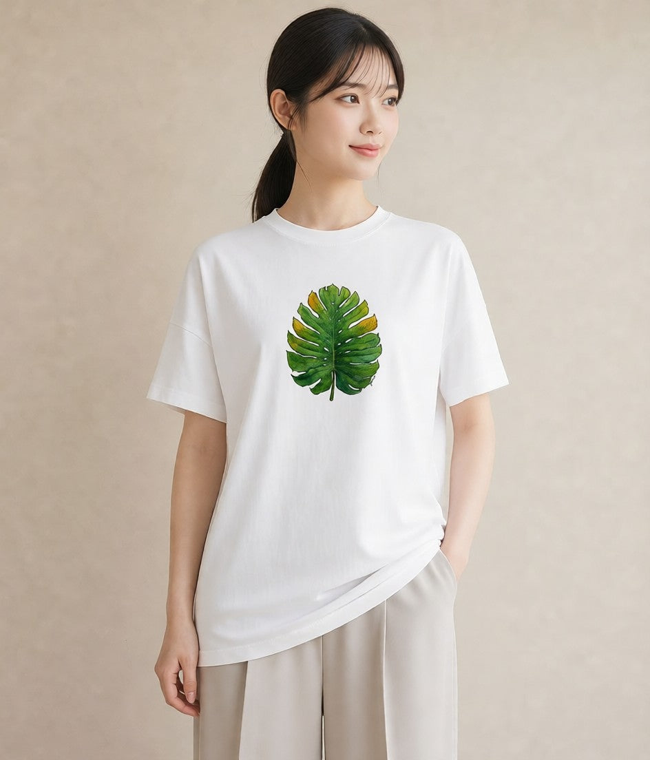 グラフィックTシャツ レディース モンステラ 植物 ボタニカル イラスト 上品 クリスマス 旅行 白T