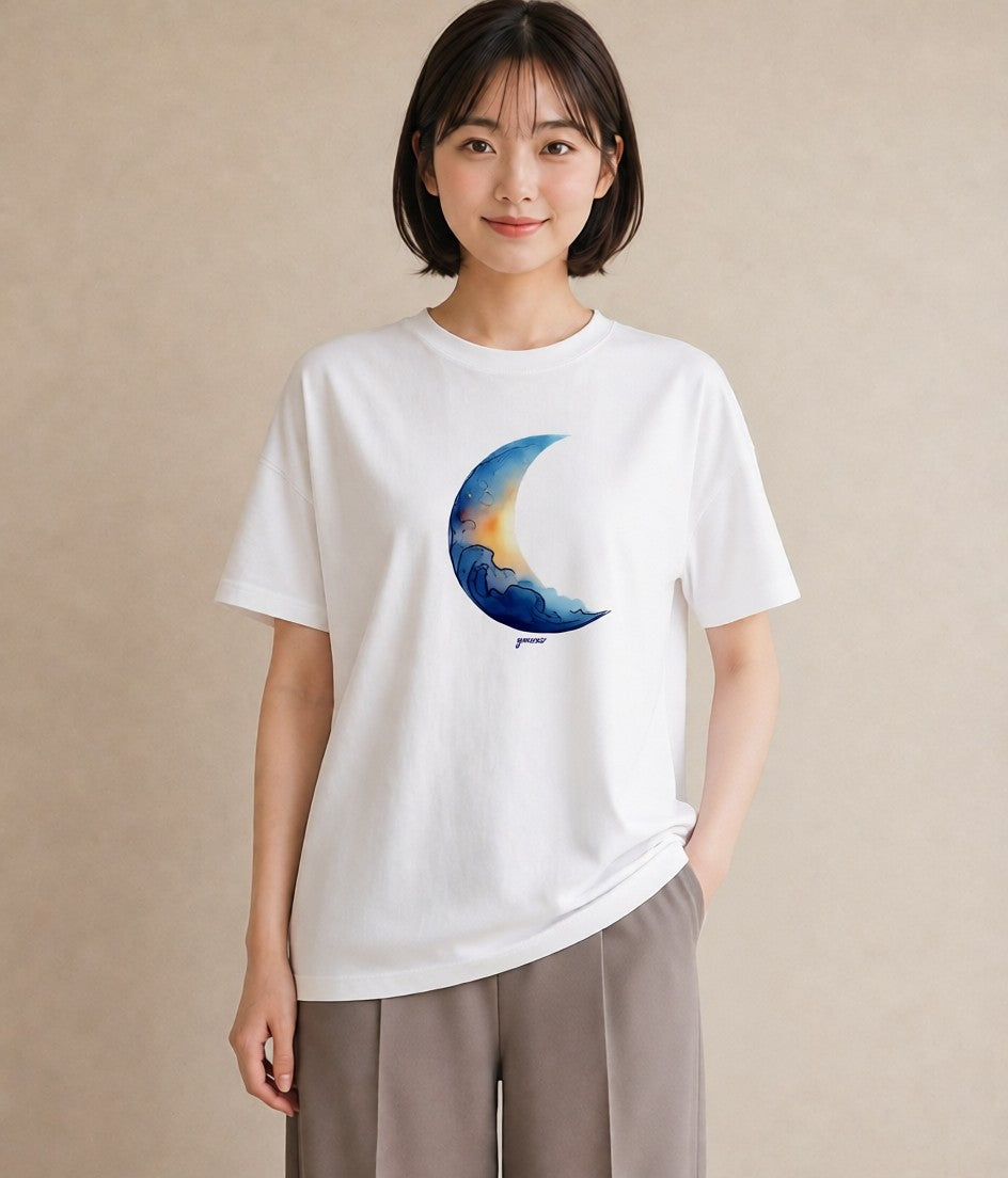 デザインTシャツ レディース 満月 星空 宇宙 イラスト ポップ 送別ギフト 通勤 白T