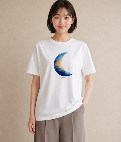 デザインTシャツ レディース 満月 星空 宇宙 イラスト ポップ 送別ギフト 通勤 白T