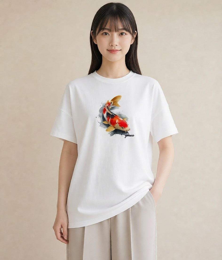 Tシャツ レディース 出目金 ペット 動物 イラスト 抜け感 自分用 ルームウェア 白T