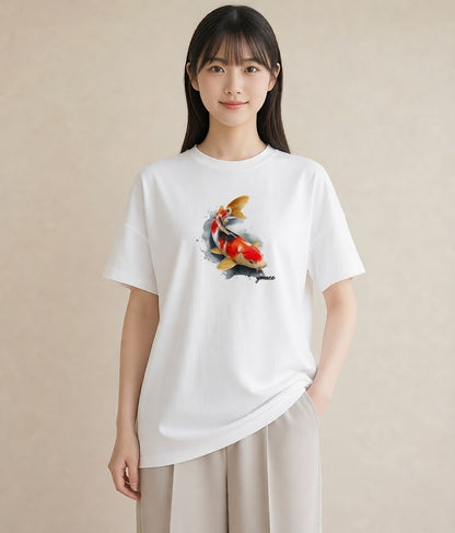 Tシャツ レディース 出目金 ペット 動物 イラスト 抜け感 自分用 ルームウェア 白T