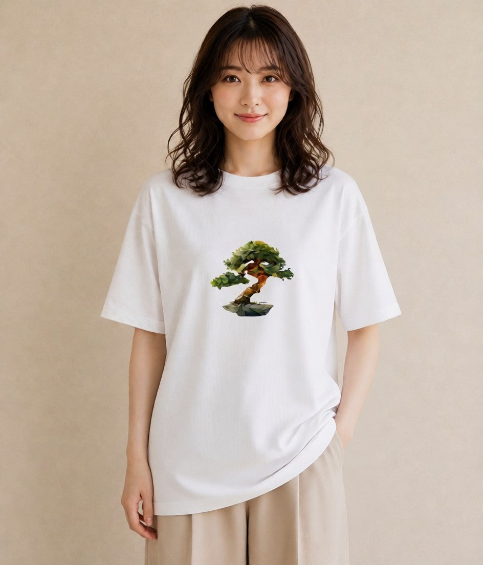 デザインTシャツ レディース 盆栽 植物 ボタニカル イラスト お洒落 クリスマス 旅行 白T