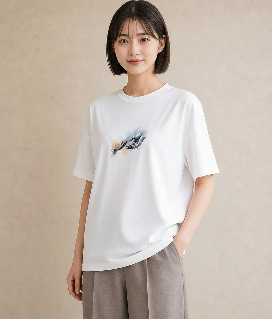 デザインTシャツ レディース 猫の手 猫 ねこ イラスト ラフカジュアル 普段着 週末コーデ 白T