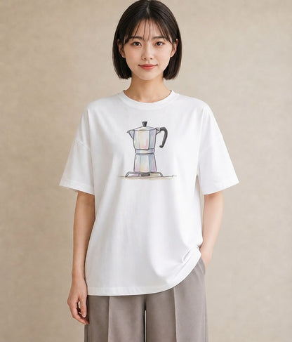Tシャツ レディース コーヒー カフェ 珈琲 イラスト 20代 カジュアルコーデ 白T