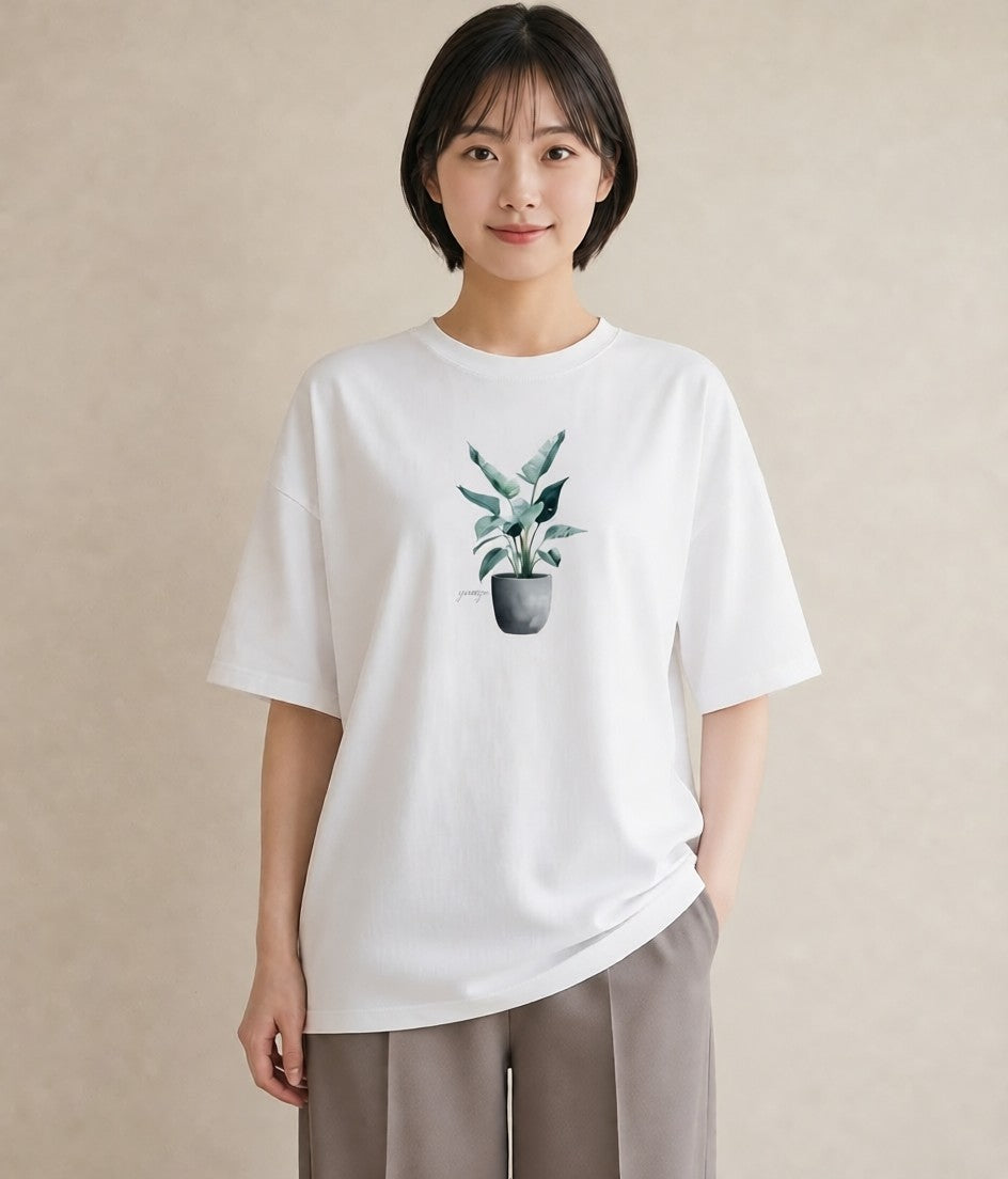 プリントTシャツ レディース 観葉植物 植物 ボタニカル イラスト ゆるコーデ 誕生日プレゼント 綿100 白T