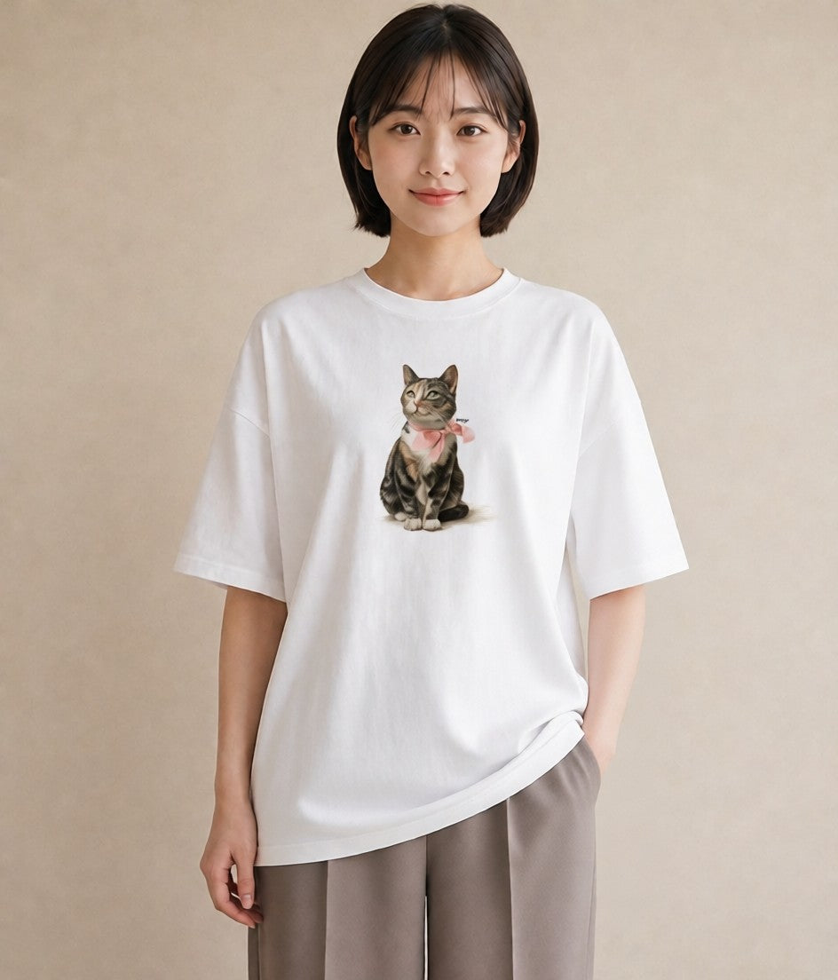 Tシャツ レディース ねこ 猫 ネコ イラスト カフェコーデ 旅行 母娘コーデ 白T