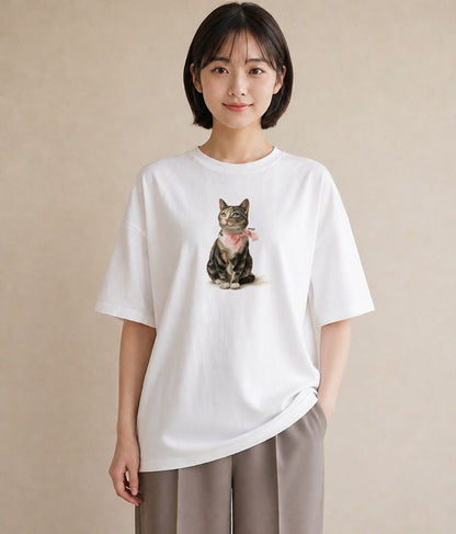 Tシャツ レディース ねこ 猫 ネコ イラスト カフェコーデ 旅行 母娘コーデ 白T