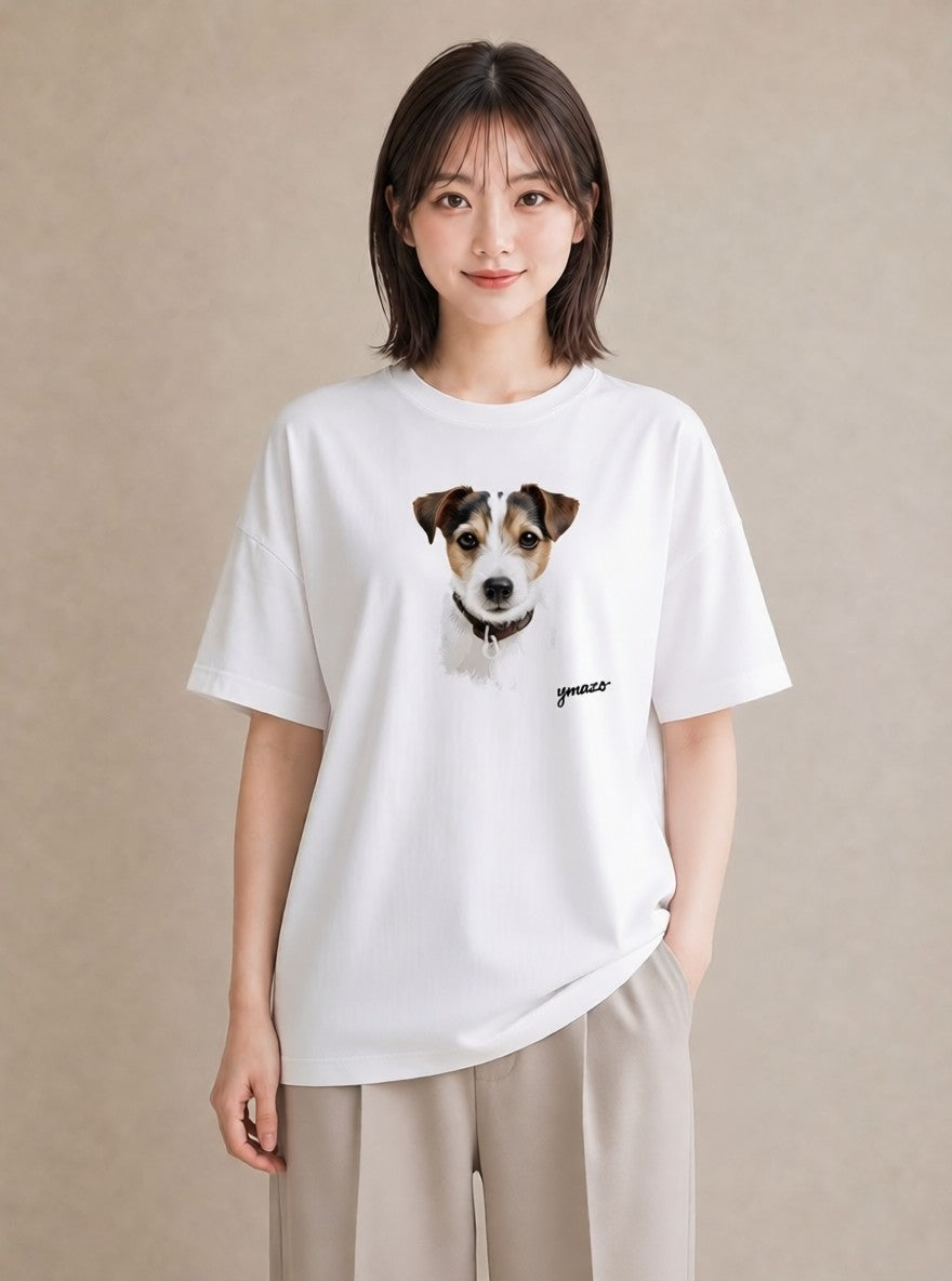 半袖Tシャツ レディース ジャックラッセルテリア 犬 いぬ イラスト こなれ感 通学 誕生日プレゼント 白T