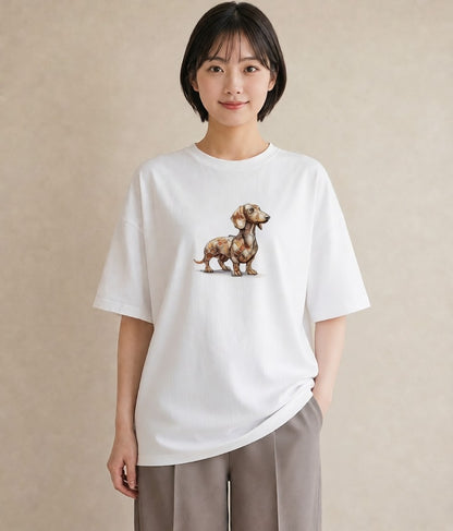Tシャツ レディース ミニチュアダックスフンド 犬 いぬ イラスト 女性 旅行用 白T
