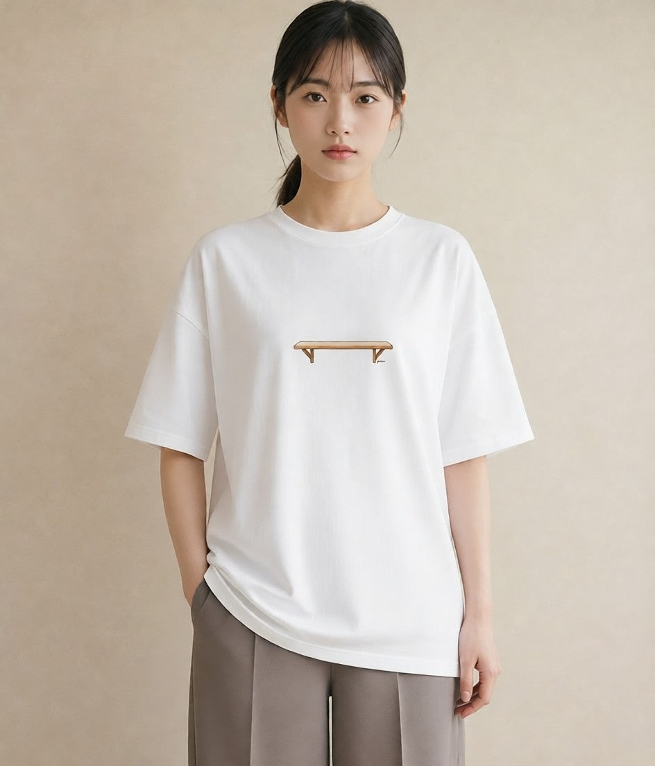 Tシャツ レディース 小川 橋 せせらぎ ナチュラル アンティーク イラスト 買い物 夏コーデ 白T
