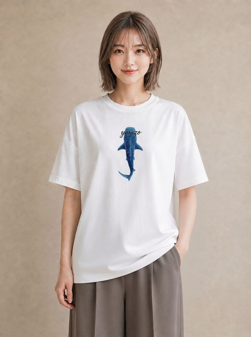 プリントTシャツ レディース サメ 海の生き物 海 イラスト ガーリー カフェ服 クリスマス 白T