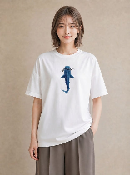 プリントTシャツ レディース サメ 海の生き物 海 イラスト ガーリー カフェ服 クリスマス 白T