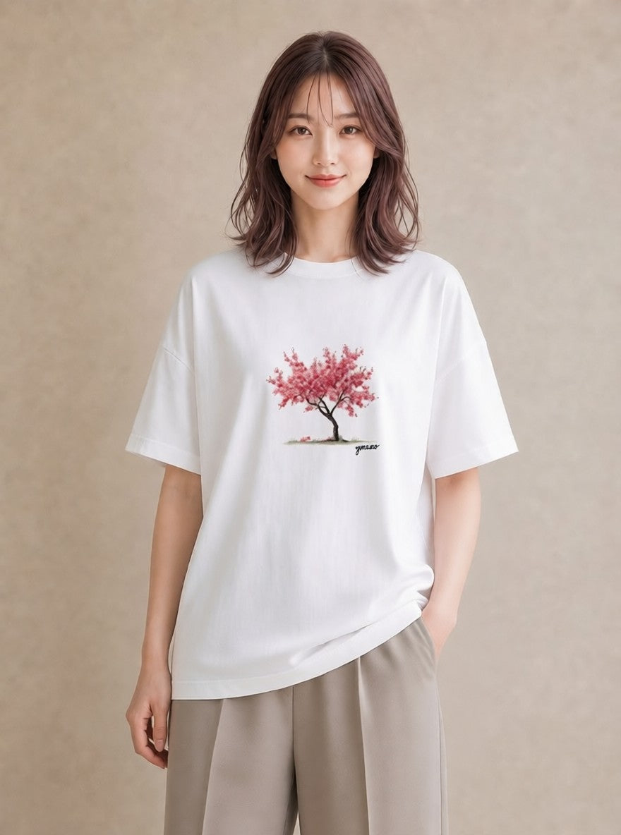 デザインTシャツ レディース 盆栽 植物 ボタニカル イラスト カジュアル ラフ レイヤード 白T