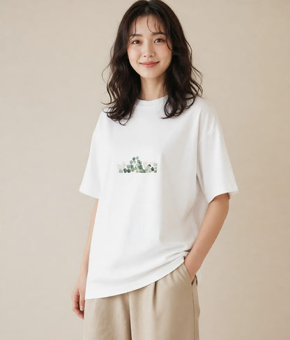 デザインTシャツ レディース ユーカリ 植物 ボタニカル イラスト 韓国風 ママ カフェ服 白T