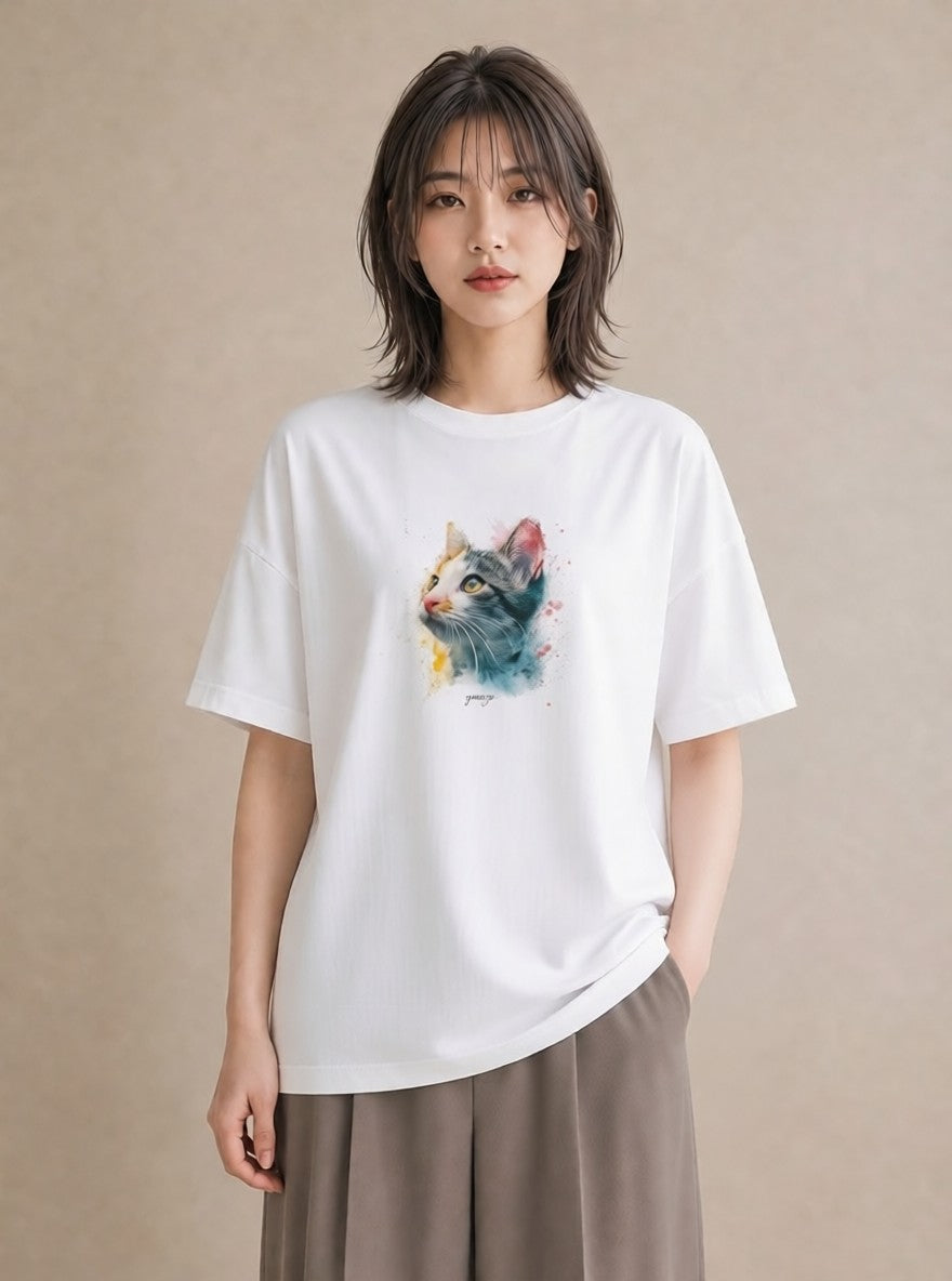 Tシャツ レディース 猫の手 猫 ねこ イラスト カフェコーデ 散歩 お出かけ 白T