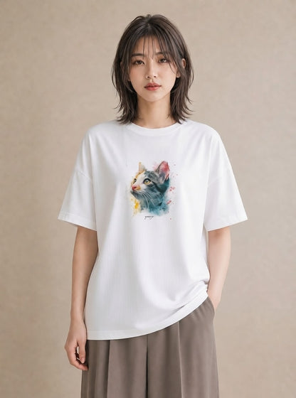 Tシャツ レディース 猫の手 猫 ねこ イラスト カフェコーデ 散歩 お出かけ 白T