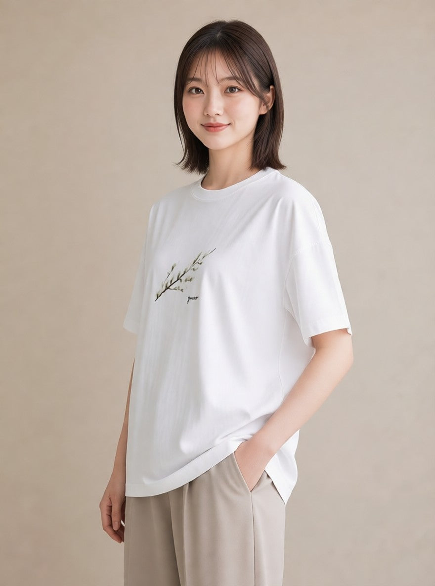 プリントTシャツ レディース ガラス瓶 小枝 ボタニカル ナチュラル アンティーク イラスト ゆるかわ レイヤード 友達ギフト 白T