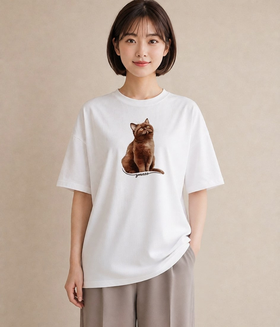 半袖Tシャツ レディース ロシアンブルー 猫 ねこ イラスト 線画 母娘コーデ 自分用 白T