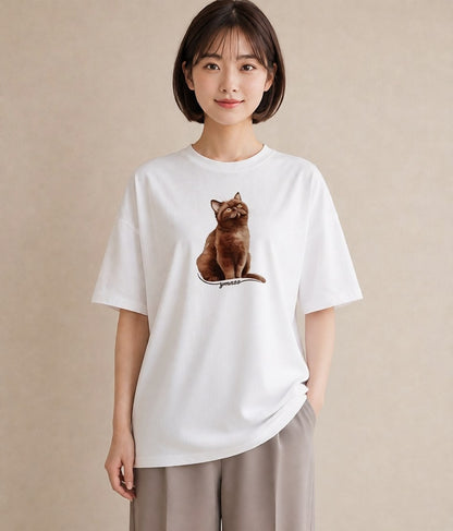 半袖Tシャツ レディース ロシアンブルー 猫 ねこ イラスト 線画 母娘コーデ 自分用 白T