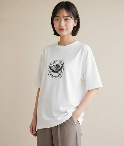 プリントTシャツ レディース カニ 海の生き物 海 イラスト フェミニン 女性 旅行用 白T