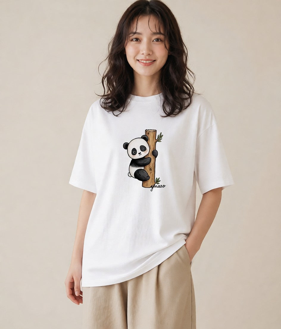 デザインTシャツ レディース レッサーパンダ 動物 アニマル イラスト 手描き風 夏コーデ 通学 白T
