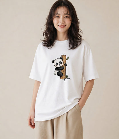 デザインTシャツ レディース レッサーパンダ 動物 アニマル イラスト 手描き風 夏コーデ 通学 白T