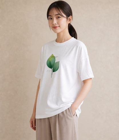 Tシャツ レディース モンステラ 植物 ボタニカル イラスト 淡色 綿100 デート 白T