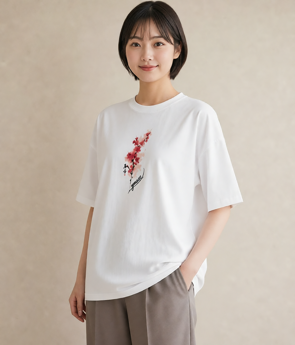 デザインTシャツ レディース 梅 花 花柄 イラスト ナチュラル ビーチ デイリーウェア 白T