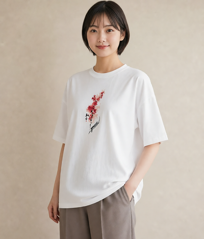 デザインTシャツ レディース 梅 花 花柄 イラスト ナチュラル ビーチ デイリーウェア 白T