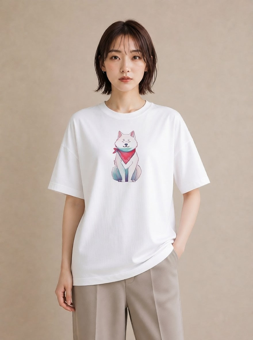 Tシャツ レディース 白柴 犬 いぬ イラスト 個性的 週末コーデ 敬老の日 白T