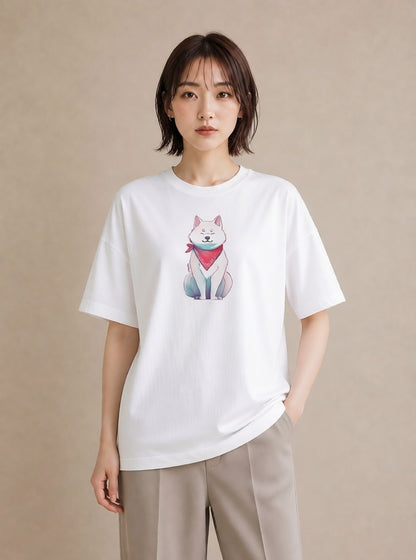 Tシャツ レディース 白柴 犬 いぬ イラスト 個性的 週末コーデ 敬老の日 白T