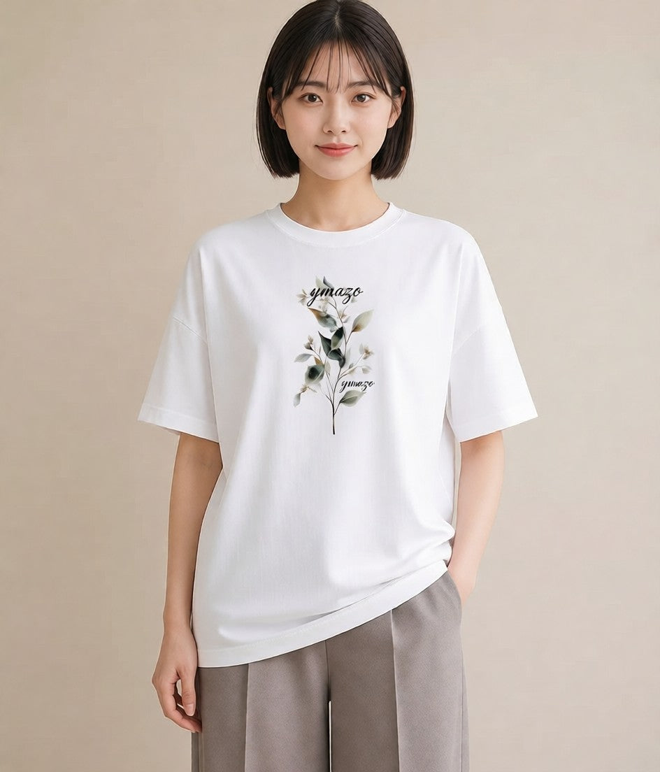 Tシャツ レディース ハーブ 植物 ボタニカル イラスト 線画 カフェ巡り 女子会 白T