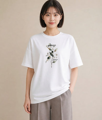 Tシャツ レディース ハーブ 植物 ボタニカル イラスト 線画 カフェ巡り 女子会 白T