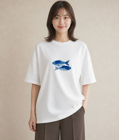 グラフィックTシャツ レディース メダカ ペット 動物 イラスト ラフカジュアル カフェ巡り 女子会 白T