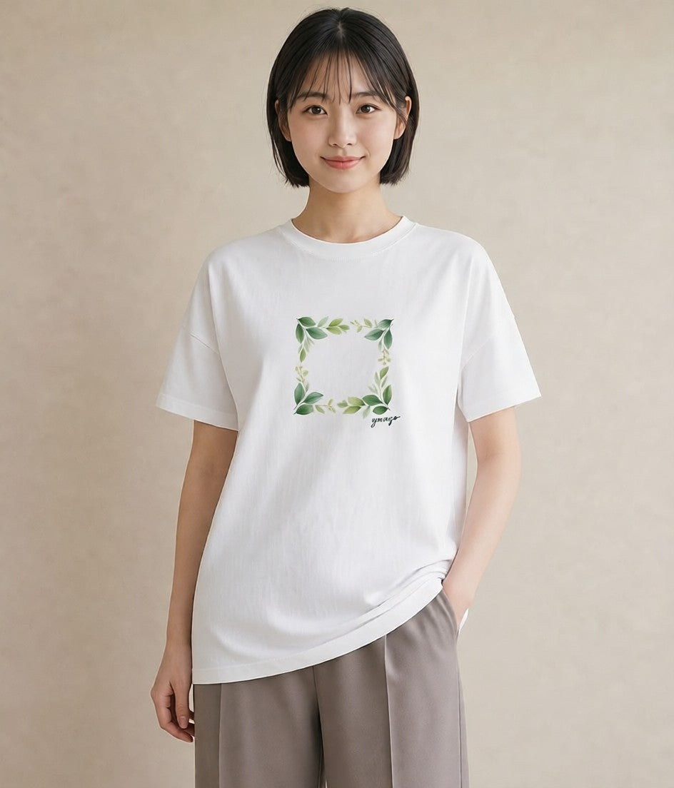 半袖Tシャツ レディース つる 植物 ボタニカル イラスト お洒落 女性 旅行用 白T