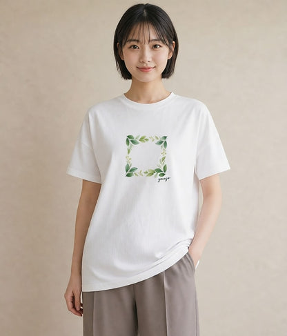 半袖Tシャツ レディース つる 植物 ボタニカル イラスト お洒落 女性 旅行用 白T