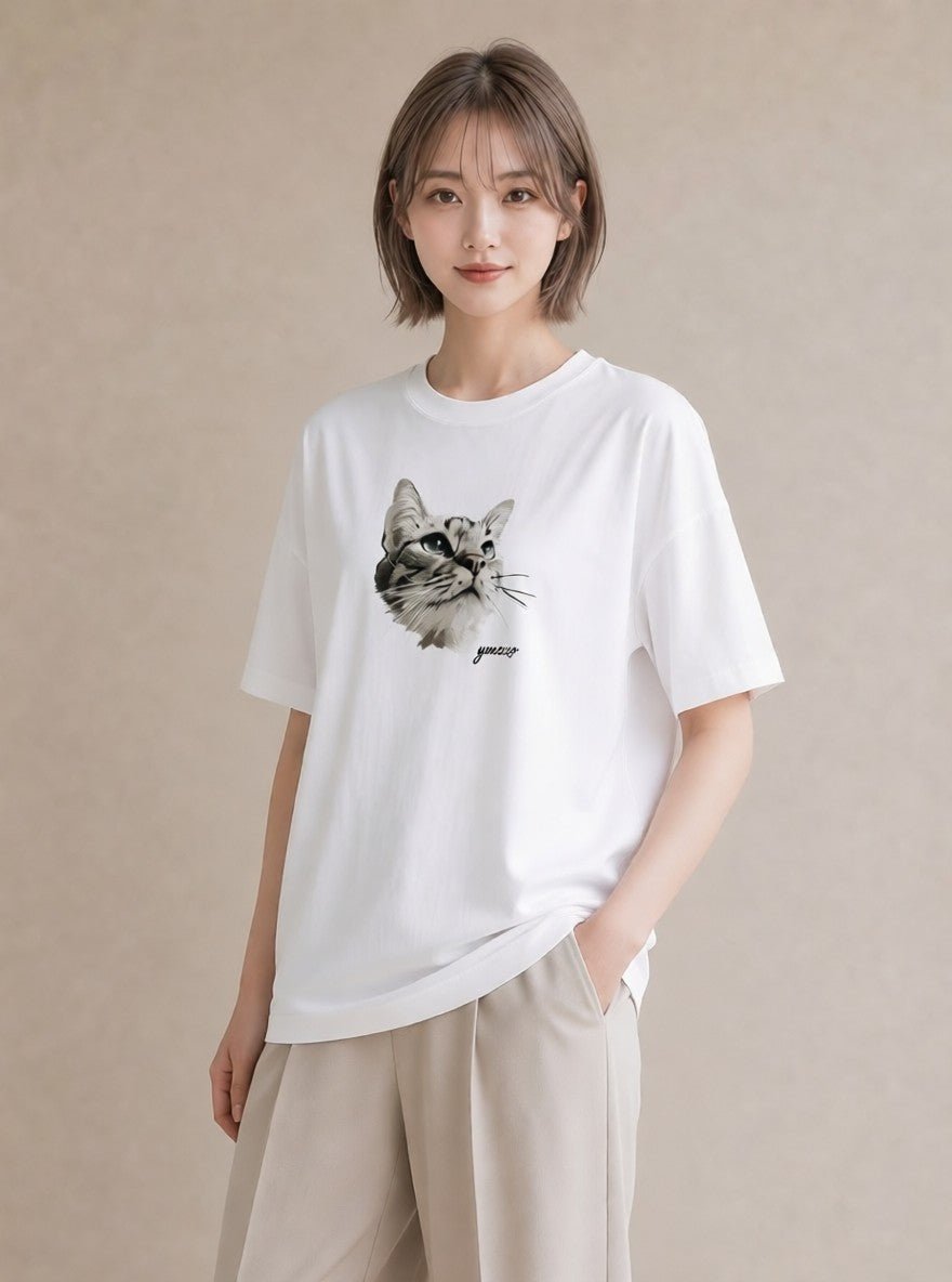 半袖Tシャツ レディース シャム 猫 ねこ イラスト ヴィンテージ風 敬老の日 ホワイトデー 白T