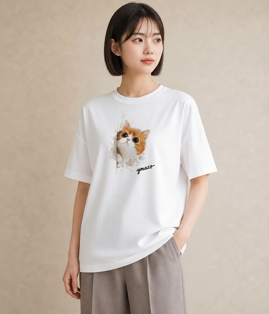 Tシャツ レディース ねこ 猫 ネコ イラスト ヴィンテージ風 春コーデ 姉妹 白T