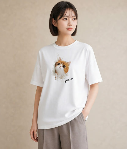 Tシャツ レディース ねこ 猫 ネコ イラスト ヴィンテージ風 春コーデ 姉妹 白T