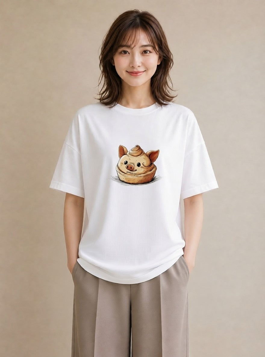 デザインTシャツ レディース クロワッサン 食べ物 フード イラスト 休日コーデ 母娘コーデ 自分用 白T