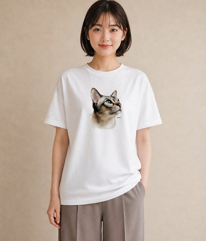 Tシャツ レディース キジトラ 猫 ねこ イラスト ヴィンテージ風 お出かけ 普段着 白T