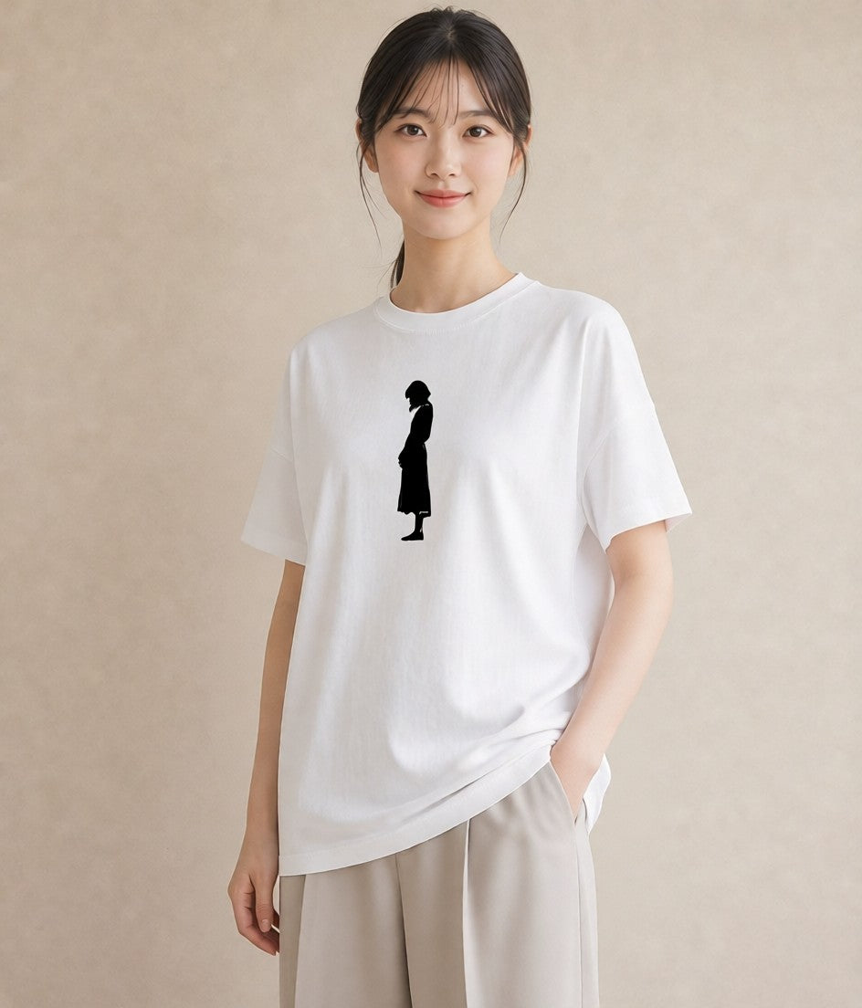 プリントTシャツ レディース 女の子 ガール 後ろ姿 イラスト ミニマル デート 帰省 白T