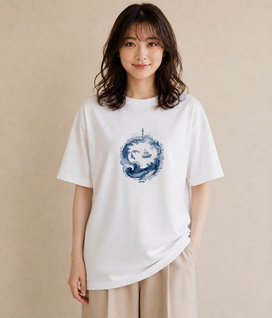 Tシャツ レディース 海 星空 宇宙 イラスト 線画 春コーデ 姉妹 白T