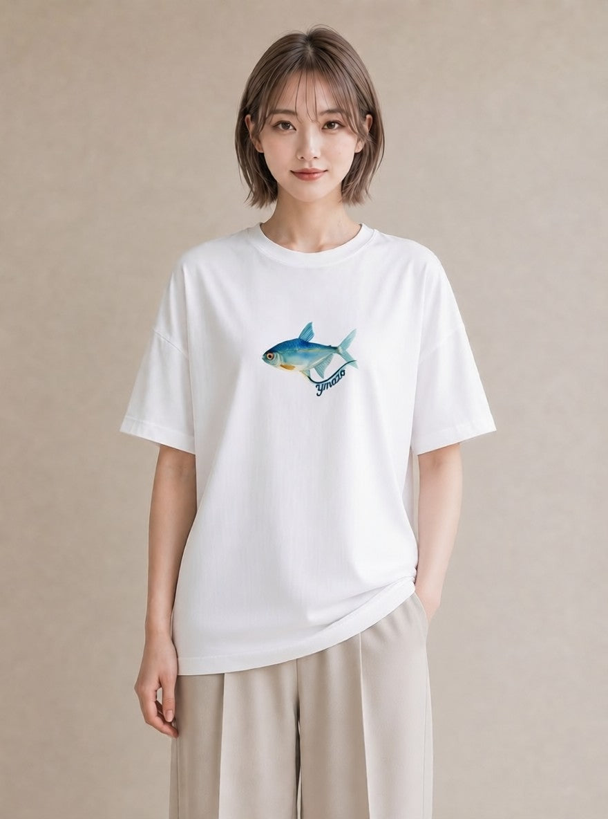 プリントTシャツ レディース 金魚 ペット 動物 イラスト ポップ 旅行用 海 白T