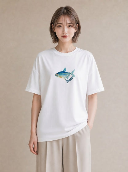 プリントTシャツ レディース 金魚 ペット 動物 イラスト ポップ 旅行用 海 白T