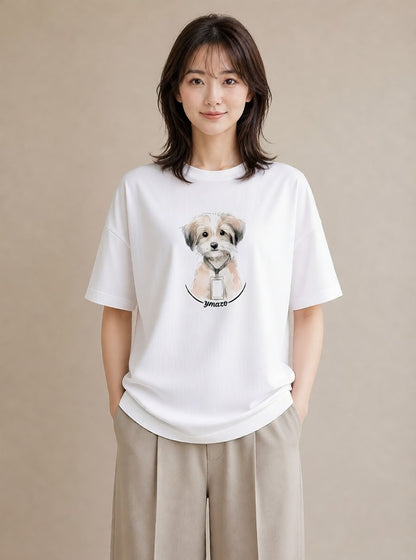 プリントTシャツ レディース ミックス犬 犬 いぬ イラスト きれいめカジュアル 通学 誕生日プレゼント 白T